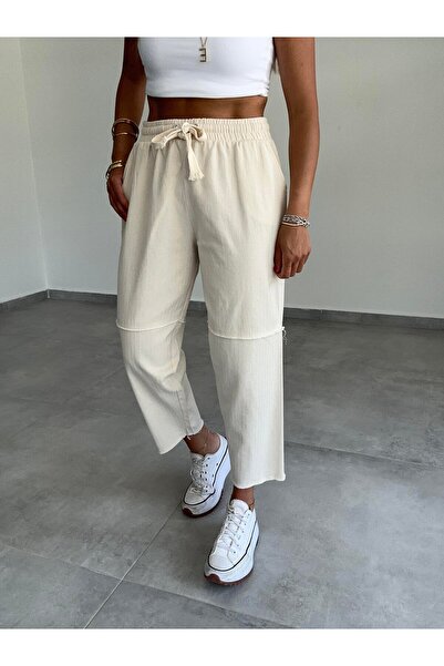 Paw Garage Γυναικείο λινό παντελόνι Lexie με λεπτομέρεια ραφής και τσέπης