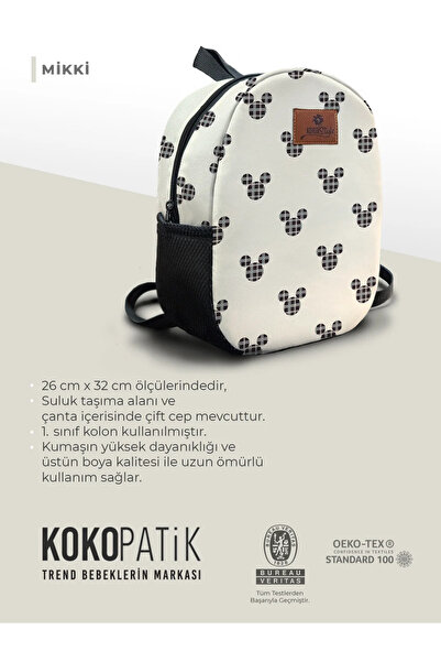 Kokopatik Kişiye Özel İsimli - Miki Desenli Orta Boy Kreş Çantası
