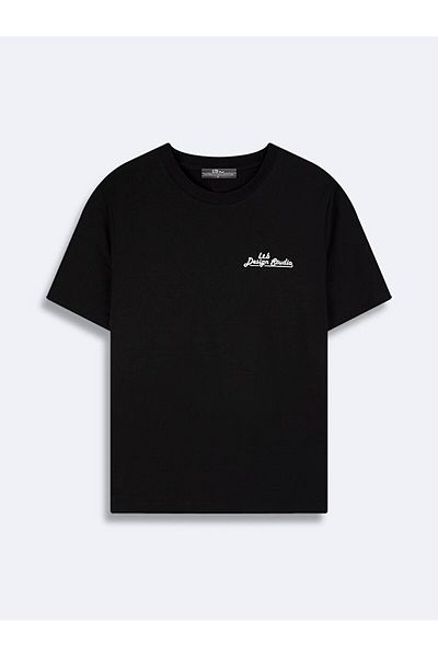 Ltb Back Printed Basic Short Sleeve Regular Black T-Shirt