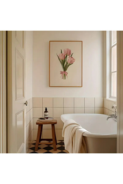 512 STORE Pembe Estetik Lale Desen Modern Tasarım Duvar Dekor Çerçevesiz Poster