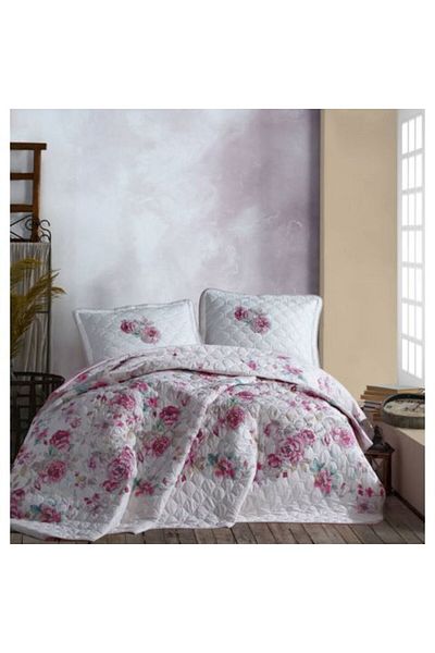 Clasy Quilted Double Bedspread 240 x 260 cm and 2 Pillowcases 50 x 70 cm, White DESIMA