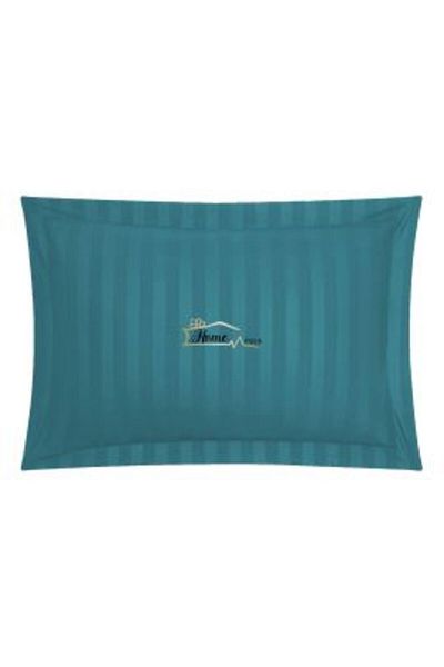 HomePuls Față de perna Damasc Bumbac 100% dungă 1 cm, 50 x 70 cm și tiv cu bordură 3,5 cm, Turcoaz