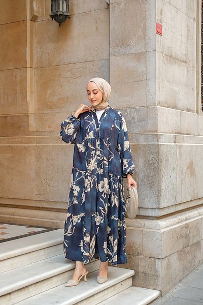 LOCCO Γυναικείο φόρεμα με floral σχέδιο Navy Blue