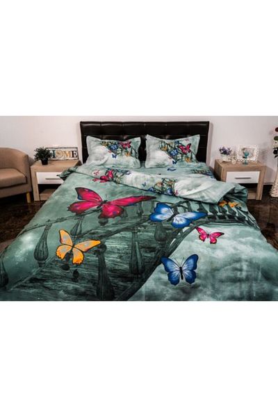 Ralex Double Bed Set 4 Pieces 220 x 230 cm Digital Print 3D, Butterflies on Green Bridge Pucioasa