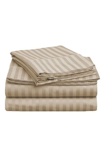 HomePuls Cearșaf de pat King Size pentru 2 persoane - Damasc 100% bumbac, stil hotelier, 240 x 260 cm, bej Cappuccino