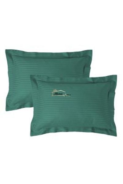 HomePuls Set 2 Pillowcases Damask Polycotton Stripe 1 cm, 50 x 70 cm with 3.5 cm Border, Green