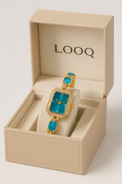 LOOQ Stone Detailed Minimal Case Women's Wristwatch