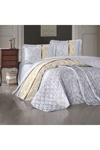 Clasy Quilted Double Bed Cover, 240 x 260 cm, and 2 Pillow Cases 50 x 70 cm, Grey ROCO V 2