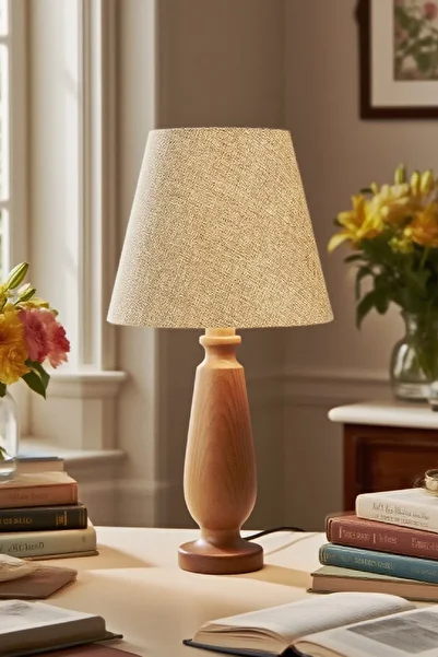 571 Store Magnolia Table Lampshade Wooden Body Fabric Headboard Decorative Table Lamp Night Light
