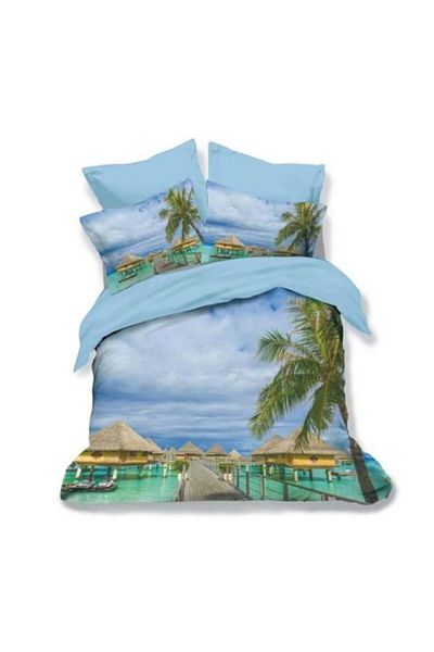 Ralex Double Bed Linen Cotton Finet 3D 6 Pieces 220 x 240 cm, Large Landscape, Blue, Pucioasa FN 3D 46