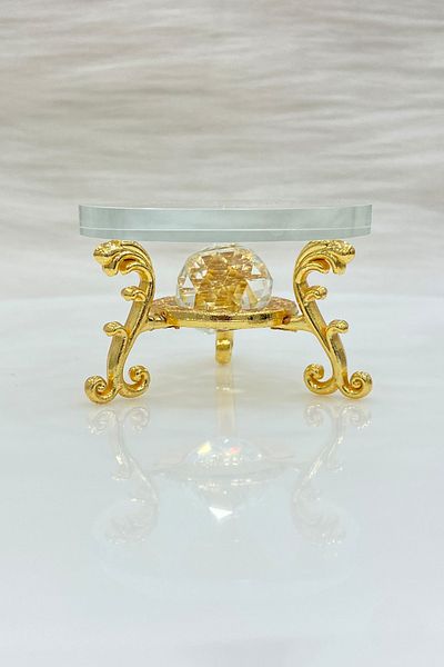 ZEYMERADE Glass Ring Riser, Turkish Delight Holder, Groom Coffee Presentation Holder, Promise, Engagement Decoration Tray Gold 2Pcs