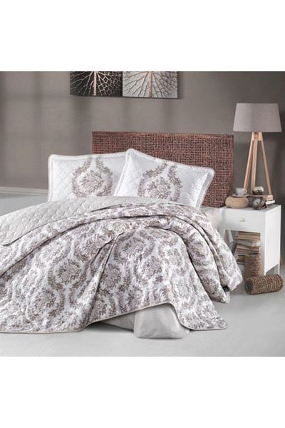Clasy Quilted Double Bedspread, 240 x 260 cm and 2 Pillowcases 50 x 70 cm, Brown FLORESTA V 1