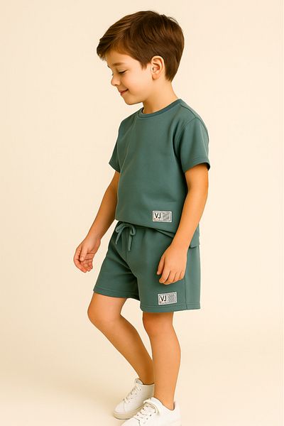 Victor and Jane Boys Cotton Interlock Tee & Shorts Set – Sage Green