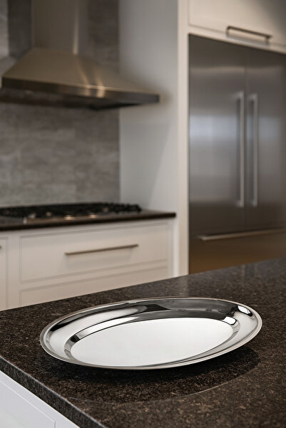 Davet Paslanmaz Çelik Düz Kayık Salata Tabak 23 cm- 14 cm - Paslanmaz Çelik Salata Tabağı