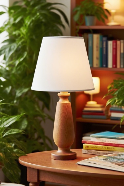 571 Store Magnolia Table Lampshade Wooden Body Fabric Headboard Decorative Table Lamp Night Light