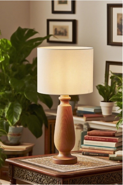 571 Store Magnolia Table Lampshade Wooden Body Fabric Headboard Decorative Table Lamp Night Light