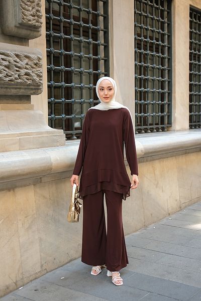 LOCCO Women's Tulle Detail Double Suit Brown