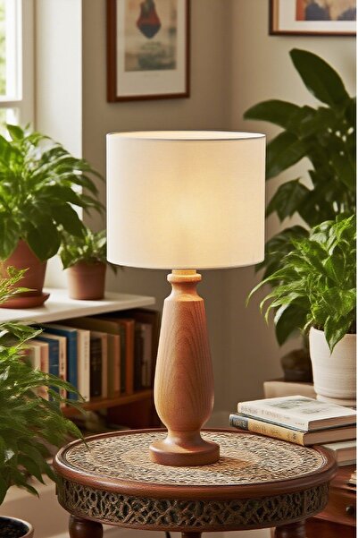 571 Store Magnolia Table Lampshade Wooden Body Fabric Headboard Decorative Table Lamp Night Light