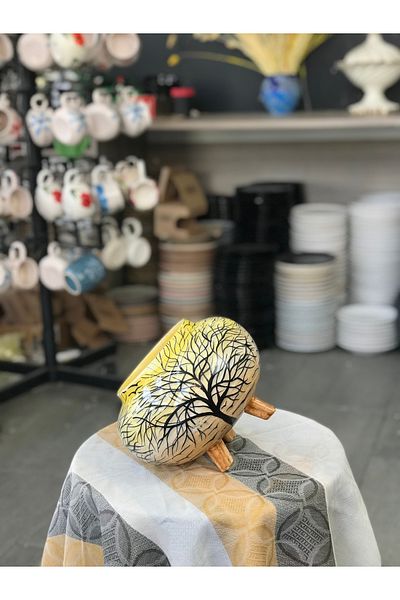 RGS HOMELİFE Yellow Sunrise Patterned Handmade Ceramic Flower Pot – Standing & Decorative Object