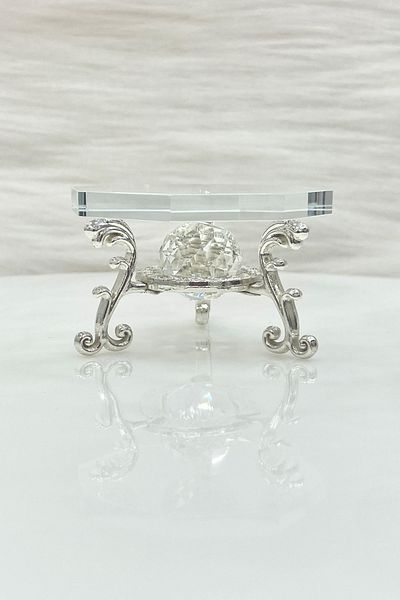 ZEYMERADE Glass Ring Riser, Turkish Delight Holder, Groom Coffee Presentation Holder, Promise, Engagement Decoration Tray Silver 2Pcs