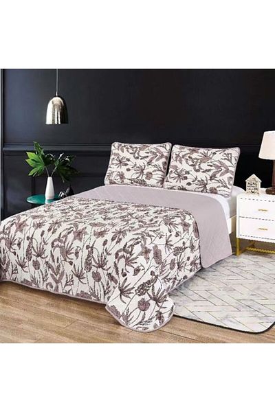 Ralex Quilted Bedspread Printed 230 x 250 cm with 2 Pillowcases 50 x 70 cm, Purple Leaves