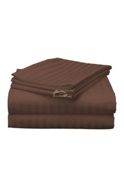 HomePuls Cearșaf de pat dublu King Size, model Damasc, din policombotit, dungi 1 cm, 230 x 260 cm, maro