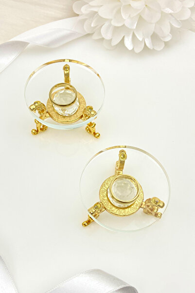 ZEYMERADE Γυάλινο δαχτυλίδι, Πιάτο για λουκούμια, Παρουσίαση για καφέ γαμπρού, Υπόσχεση, Δίσκος διακόσμησης αρραβώνων Χρυσό 2 τεμάχια