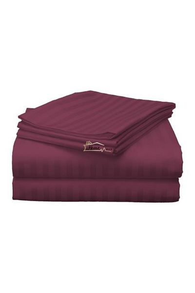 HomePuls Bed Sheet for Double Bed Damasc Polycotton Stripe 1 cm, 220 x 230 cm, Red Burgundy