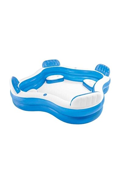 Boxely Inflatable oval pool with 4 seats and soft backrests, drain valve, outdoor, 229 x 229 x 65 cm, blue/