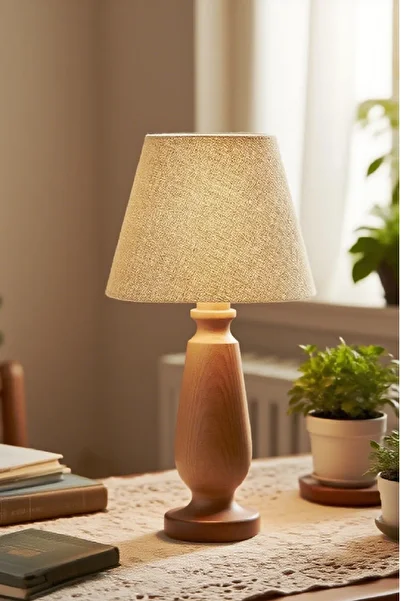 571 Store Magnolia Table Lampshade Wooden Body Fabric Headboard Decorative Table Lamp Night Light
