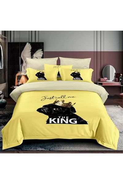 Ralex Lenjerie de pat 1 persoana bumbac Finet 3 D 3 piese 160 x 230 cm, Catelusi rege, Galben Negru, Pucio