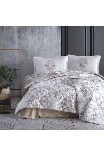 Clasy Quilted Double Bedspread, 240 x 260 cm and 2 Cushion Covers 50 x 70 cm, White LIYA V 2