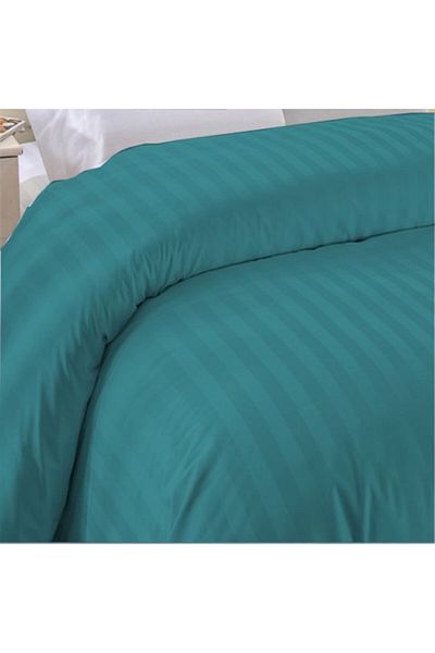 HomePuls Cuvertură de pat pentru o persoană, din bumbac Damasc 100%, stil hotelier, cu dungi de 1 cm, 140 x 220 cm, turcoaz
