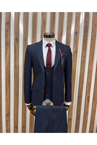 BYBEYEMS GİYİM L. Royal Navy Blue Dobby Vest Suit