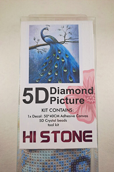 histone 5D Elmas Taş İşleme Kiti 40x50 cm Mavi Tavuskuşu Desen