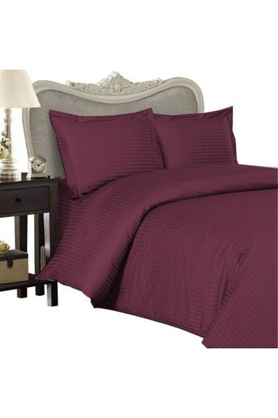 HomePuls Single Bed Sheet Set Damasc Polycotton Stripe 1 cm, 3 Pieces, Red Burgundy