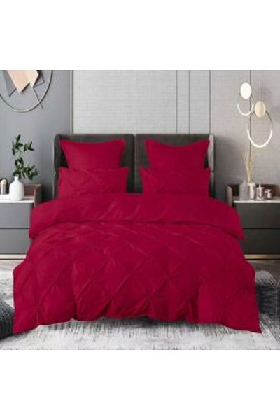Ralex Double Bedding Finet UNI with Pleats - 6 Piece Set, Red, Pucioasa
