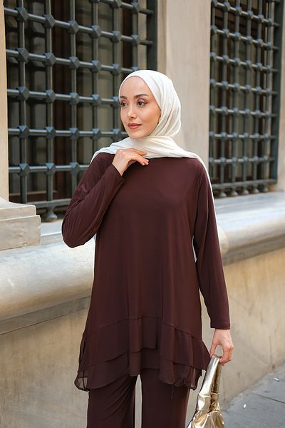 LOCCO Women's Tulle Detail Double Suit Brown