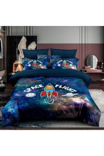 Ralex Bed linen single person cotton Finet 3D 3 pieces 160 x 230 cm, Blue Space, Pucioasa F 1 P 16