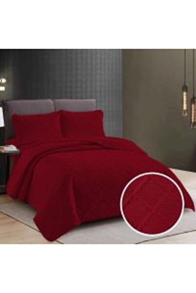 Ralex Quilted Bedspread UNI 230 x 250 cm with 2 Pillowcases 50 x 70 cm, Diamond Pattern, Red Burgundy
