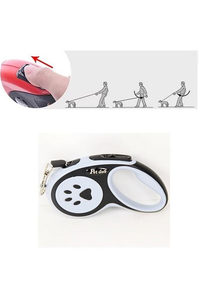 Flippy Lesă retractabilă automată, Flippy, pentru câini, 3m, 20 kg, ABS, Negru/Albastru, 8x12x4 cm