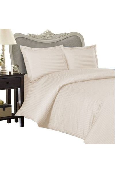 HomePuls Single Bed Set Damask Polycotton Stripe 1 cm, Beige Cappuccino