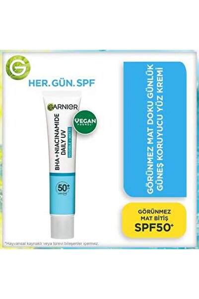 Garnier Saf ve Temiz BHA Niasinamid Günlük Güneş Koruyucu Fluid Yüz Kremi SPF50+ 40ml