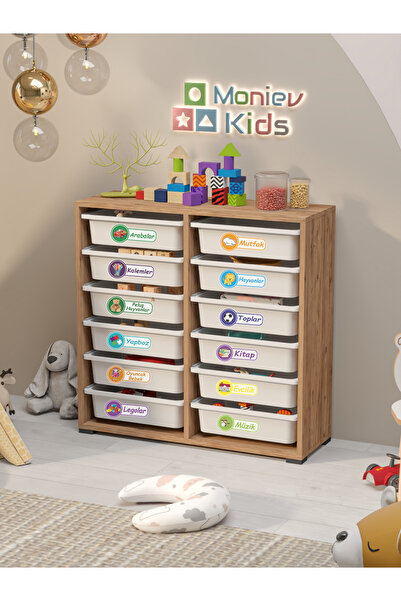 Moniev Kids Berra 12 Sepet Stickerlı Çok Amaçlı Dolap Oyuncak Dolabı