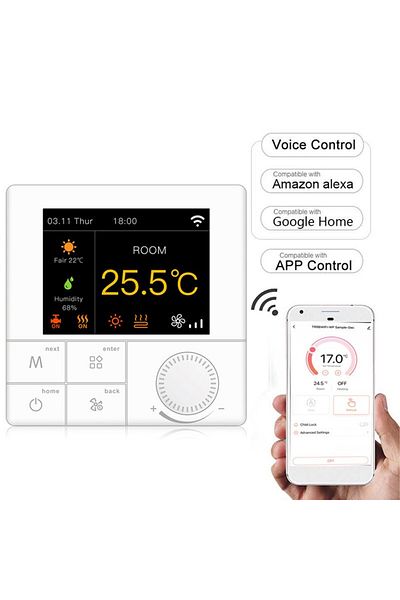 BeOk Termostat digital Wifi, programabil, ecran LCD, control vocal, Android, smartphone iOS, alb