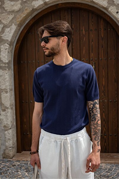 no7man Briss Navy Blue Crew Neck Knitwear Tshirt