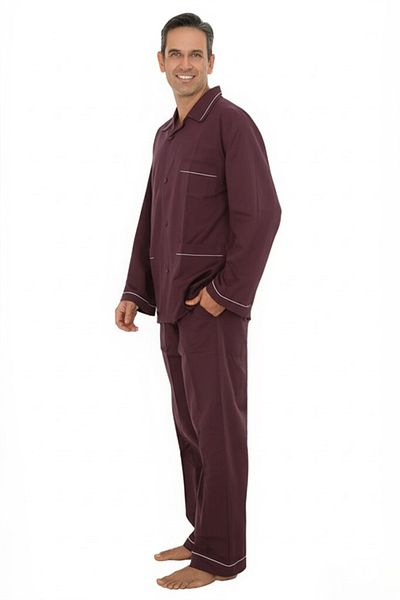Oppland Set pijamale bărbați din satin și poplin model clasic cu buzunare potrivire confortabilă OPEPT25PIEROMOD88