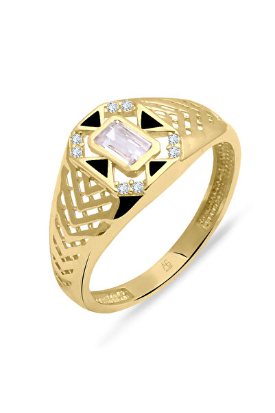 Aslı Gold Siyah Mineli Serçe Parmak Yüzüğü (YZK0518)