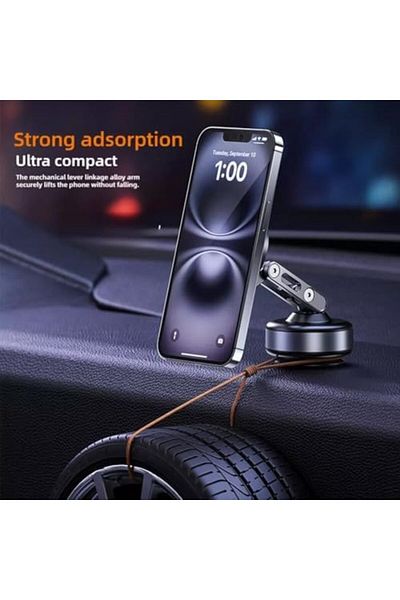 SASKA Vacuum Suction Magnetic Phone Holder X93 (Gray) - 360° Rotation Portable Magnetic Bracket