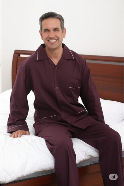 Oppland Set pijamale bărbați din satin și poplin model clasic cu buzunare potrivire confortabilă OPEPT25PIEROMOD88